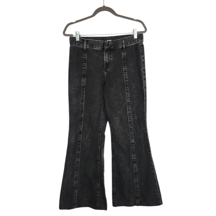 Express Black Denim 70s Flare Jeans Mid Rise Distressed Size 6 Short
