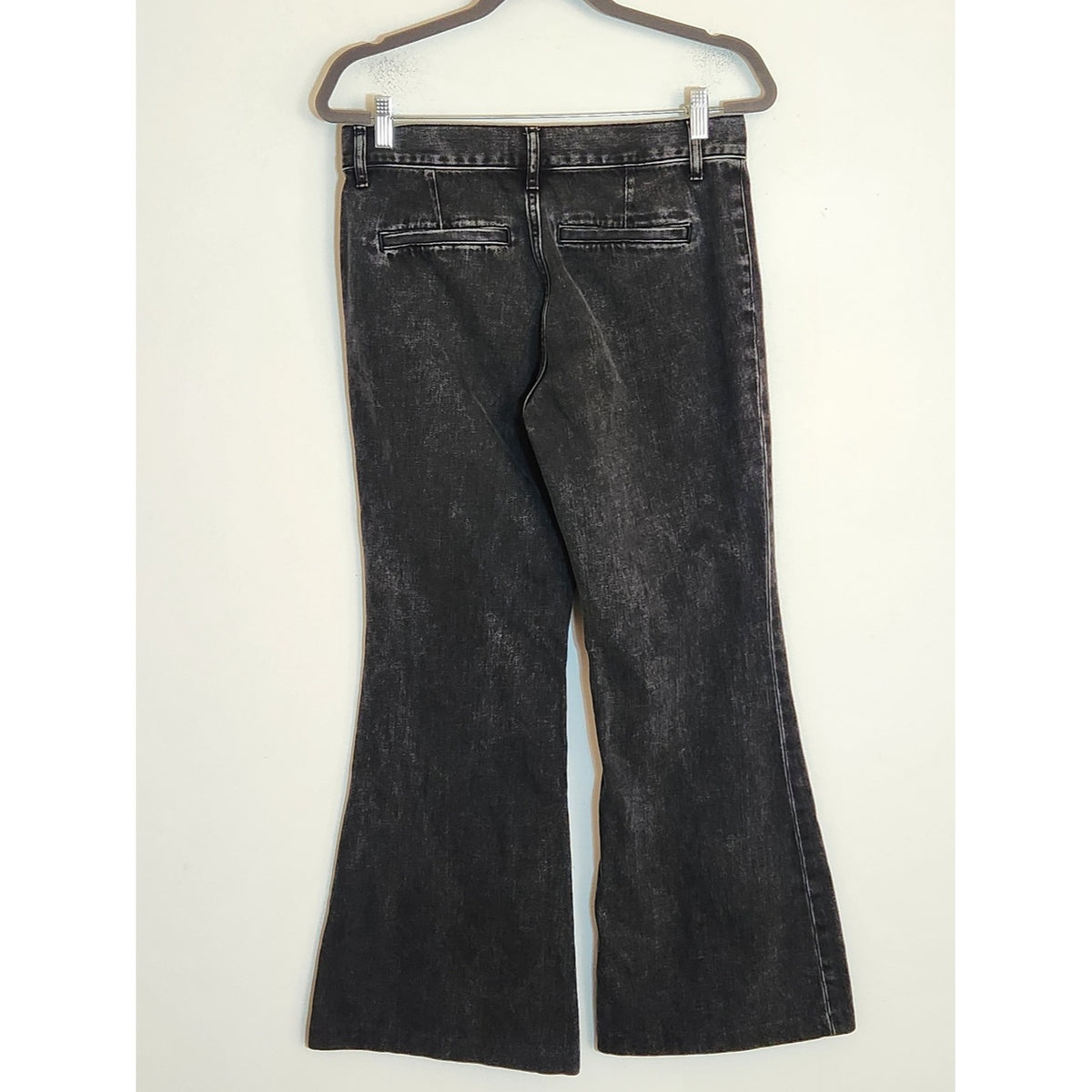 Express Black Denim 70s Flare Jeans Mid Rise Distressed Size 6 Short