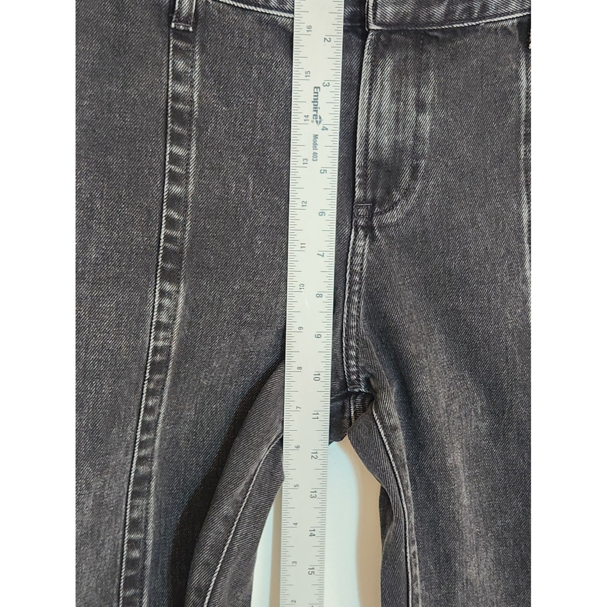 Express Black Denim 70s Flare Jeans Mid Rise Distressed Size 6 Short