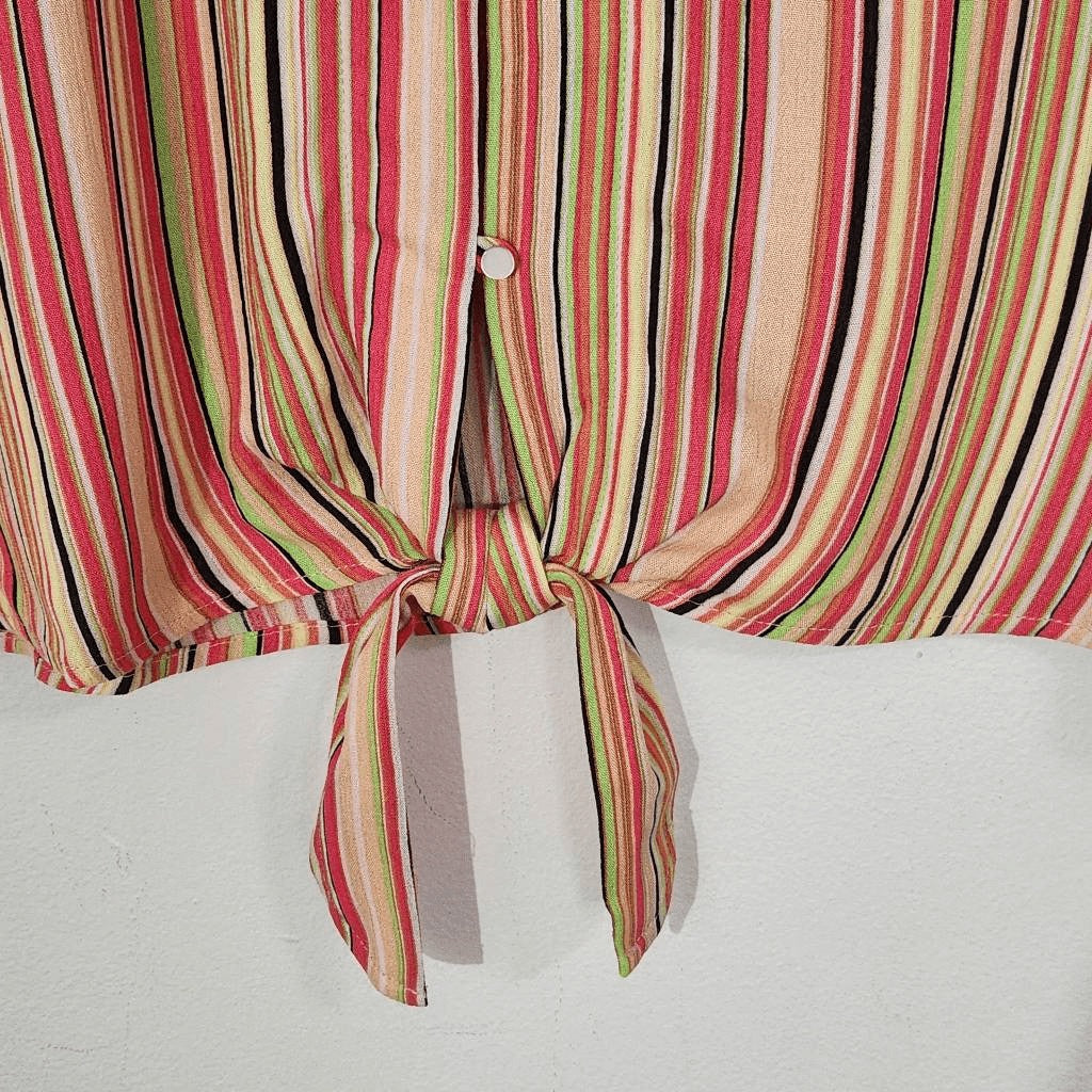 Seven7 Striped Button Down Top NWT Size Small Striped Pink and Green Blouse