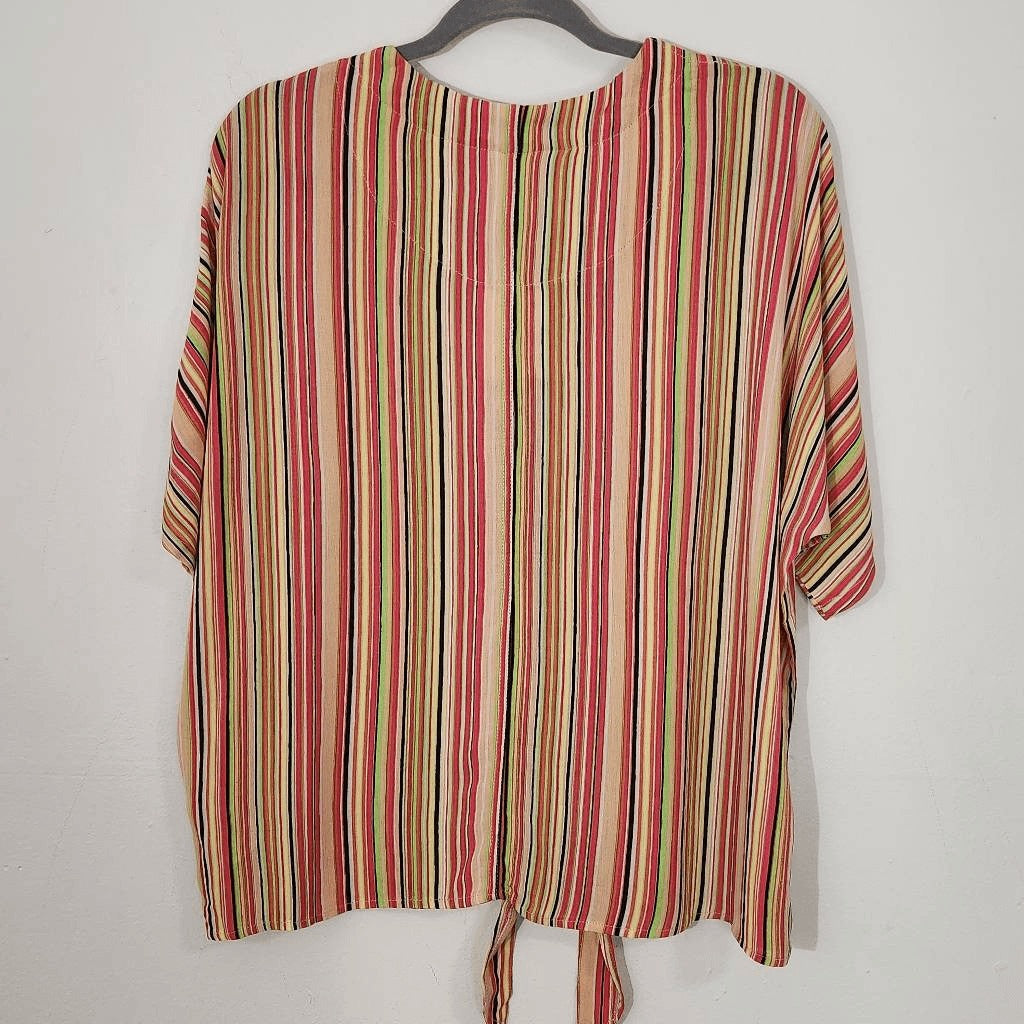 Seven7 Striped Button Down Top NWT Size Small Striped Pink and Green Blouse