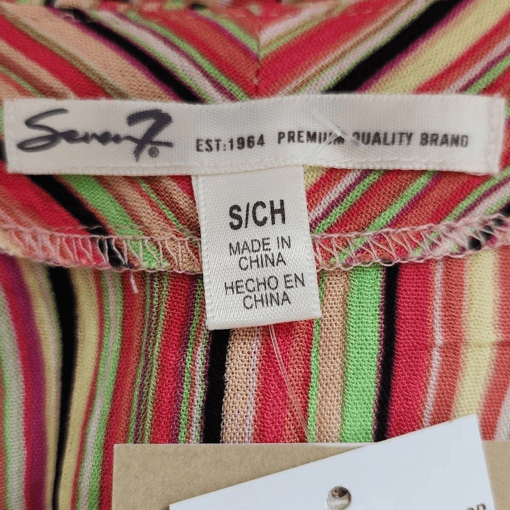 Seven7 Striped Button Down Top NWT Size Small Striped Pink and Green Blouse