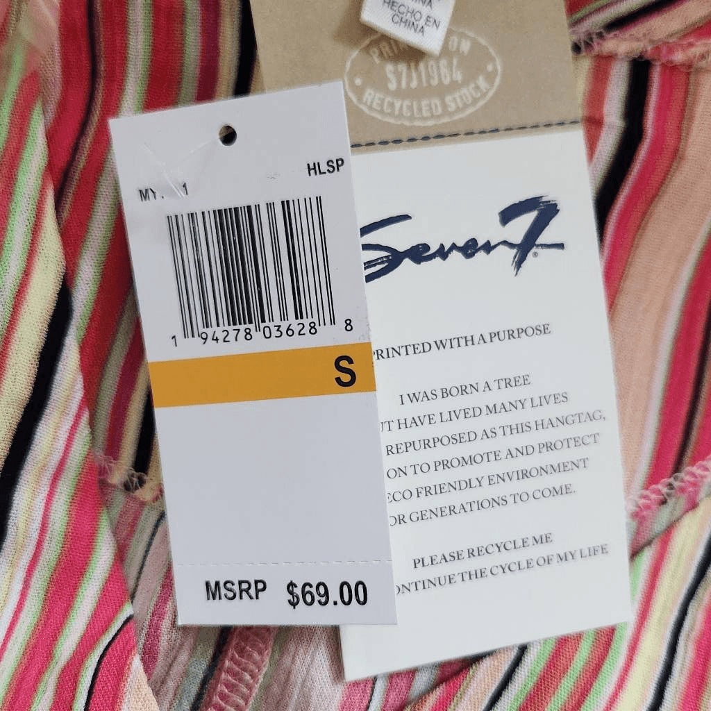Seven7 Striped Button Down Top NWT Size Small Striped Pink and Green Blouse