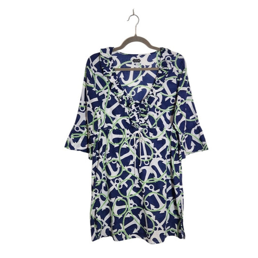 Mudpie Cotton Navy Anchor Print Tunic Swim Cover-Up Size Medium