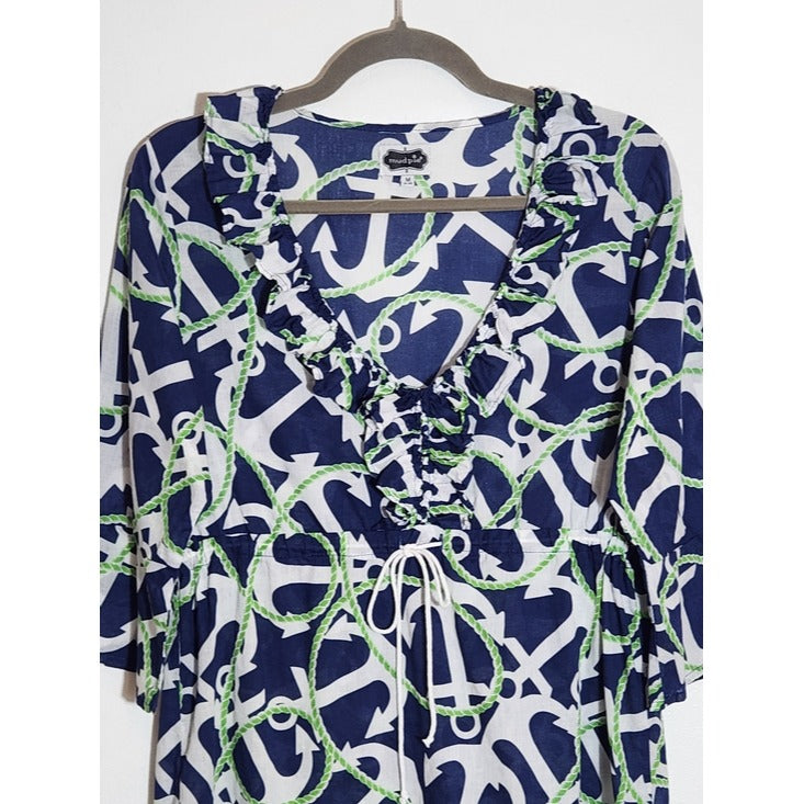 Mudpie Cotton Navy Anchor Print Tunic Swim Cover-Up Size Medium