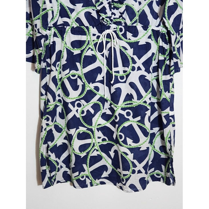 Mudpie Cotton Navy Anchor Print Tunic Swim Cover-Up Size Medium