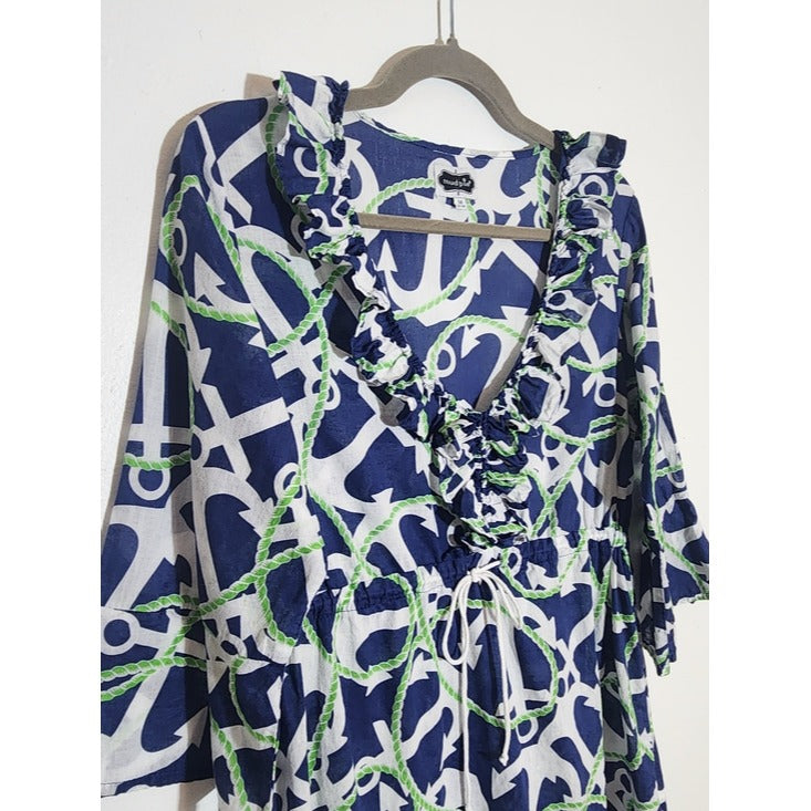 Mudpie Cotton Navy Anchor Print Tunic Swim Cover-Up Size Medium