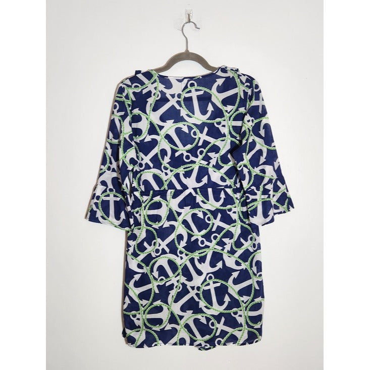 Mudpie Cotton Navy Anchor Print Tunic Swim Cover-Up Size Medium
