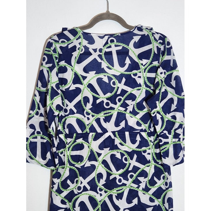 Mudpie Cotton Navy Anchor Print Tunic Swim Cover-Up Size Medium