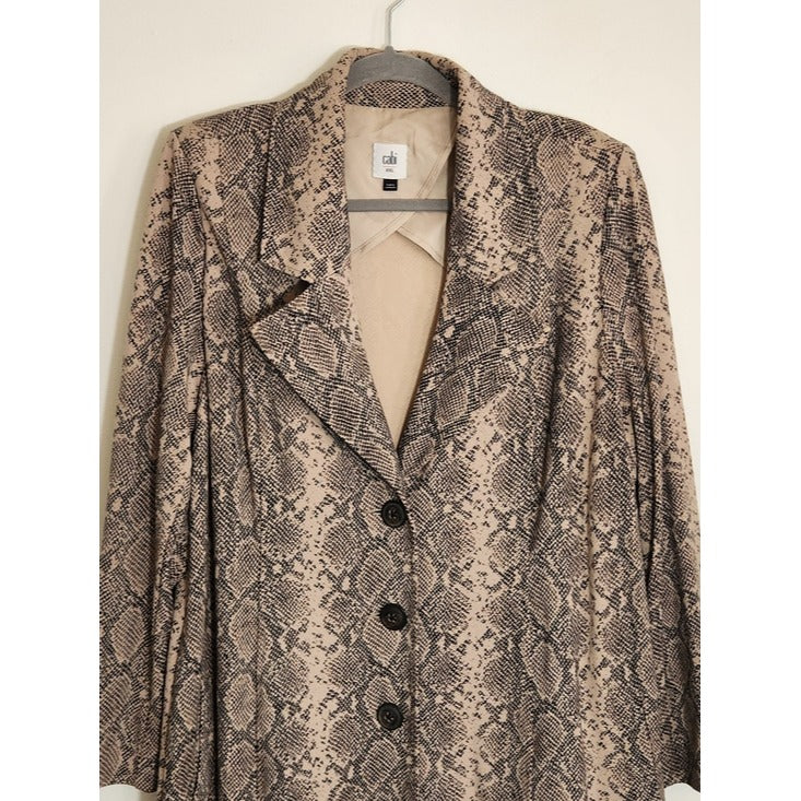 Cabi Tan and Black Snakeskin Print Trench Coat Size XXL