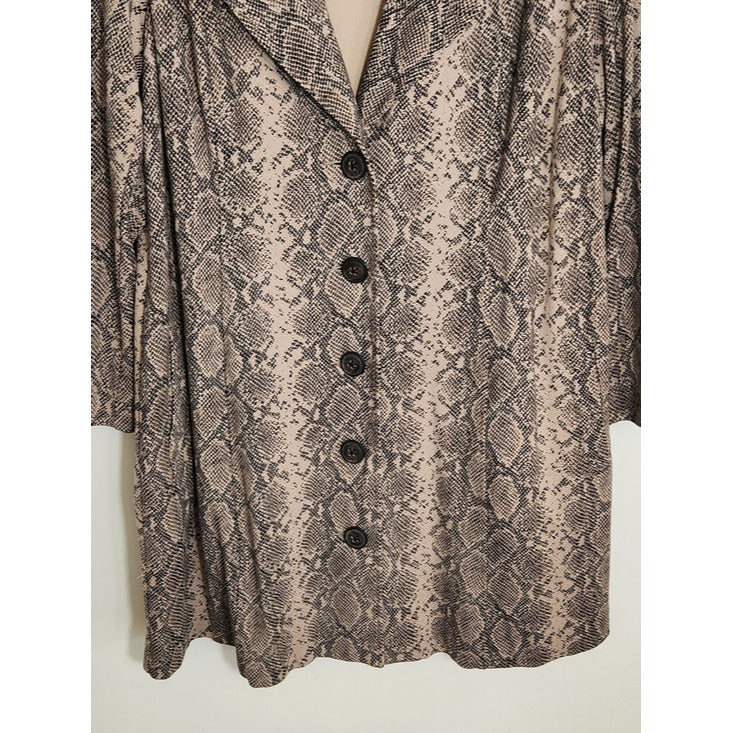 Cabi Tan and Black Snakeskin Print Trench Coat Size XXL