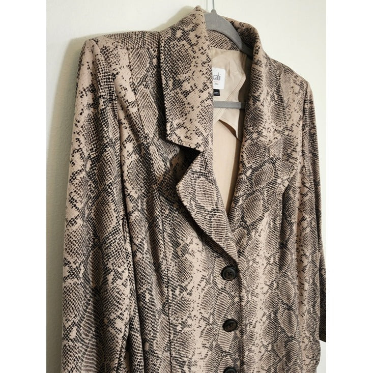 Cabi Tan and Black Snakeskin Print Trench Coat Size XXL