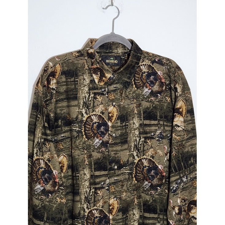 RedHead Camouflage Turkey Print Button Down Shirt Size Large
