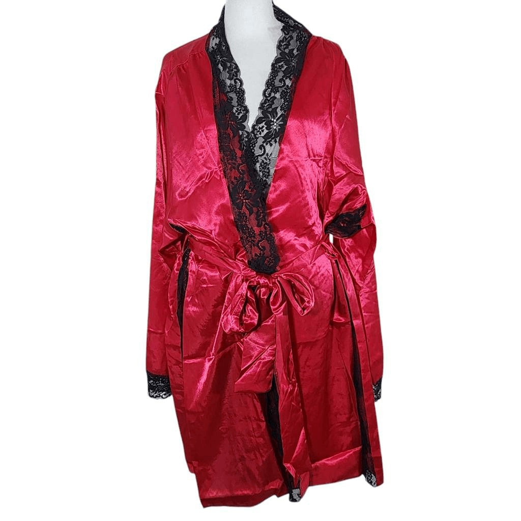 Frederick's of Hollywood Ruby Pink Satin Robe Size 1X NWT Lingerie Shower