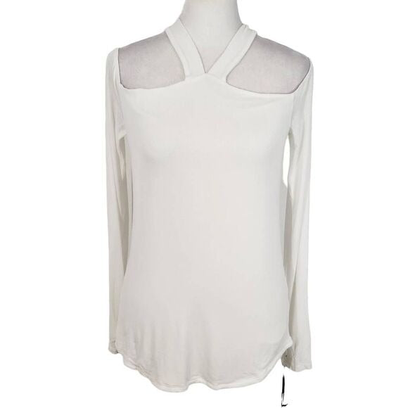 Michael Lauren White Ribbed Knit Cutout Top NWT Size Small