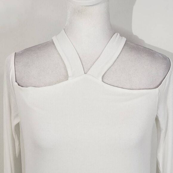 Michael Lauren White Ribbed Knit Cutout Top NWT Size Small