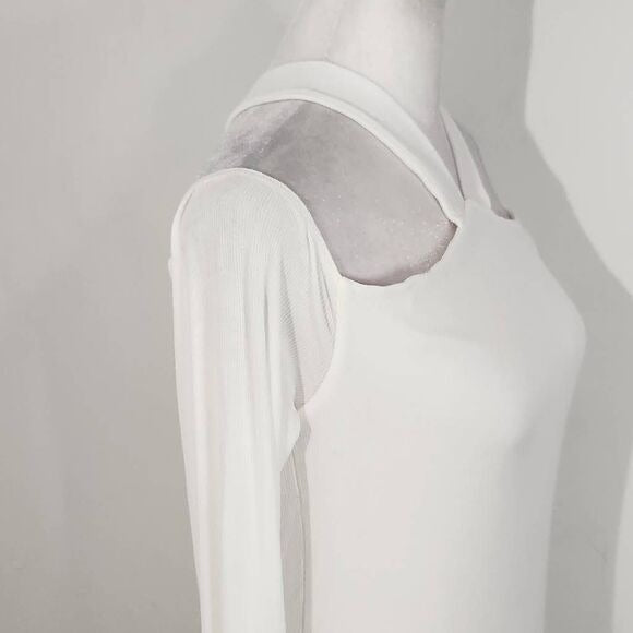 Michael Lauren White Ribbed Knit Cutout Top NWT Size Small