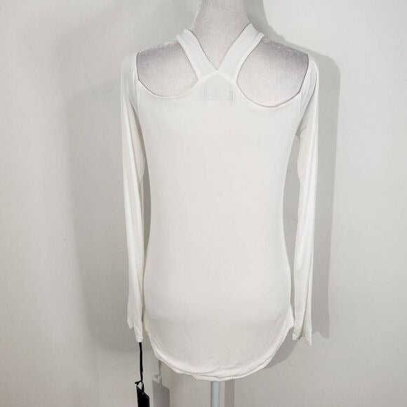 Michael Lauren White Ribbed Knit Cutout Top NWT Size Small