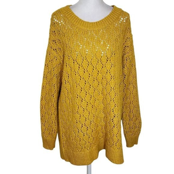 Lane Bryant Mustard Yellow Knit Sweater Size 18/20 Chunky Knit Gold Sweayer