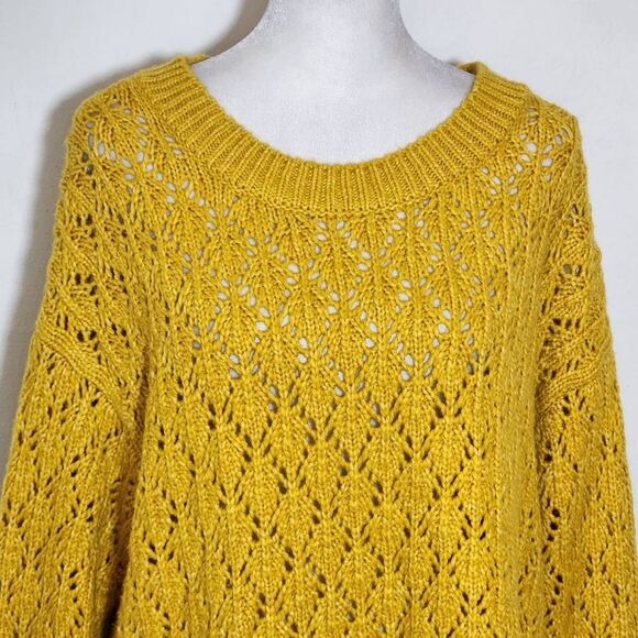 Lane Bryant Mustard Yellow Knit Sweater Size 18/20 Chunky Knit Gold Sweayer