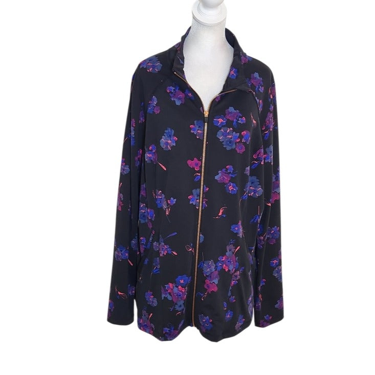 Livi by Lane Bryant Black and Blue Floral Print Activewear Jacket Size 18/20