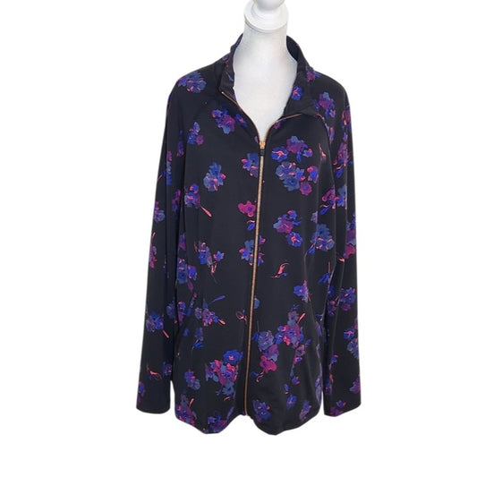 Livi by Lane Bryant Black and Blue Floral Print Activewear Jacket Size 18/20