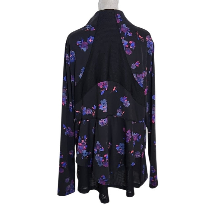 Livi by Lane Bryant Black and Blue Floral Print Activewear Jacket Size 18/20