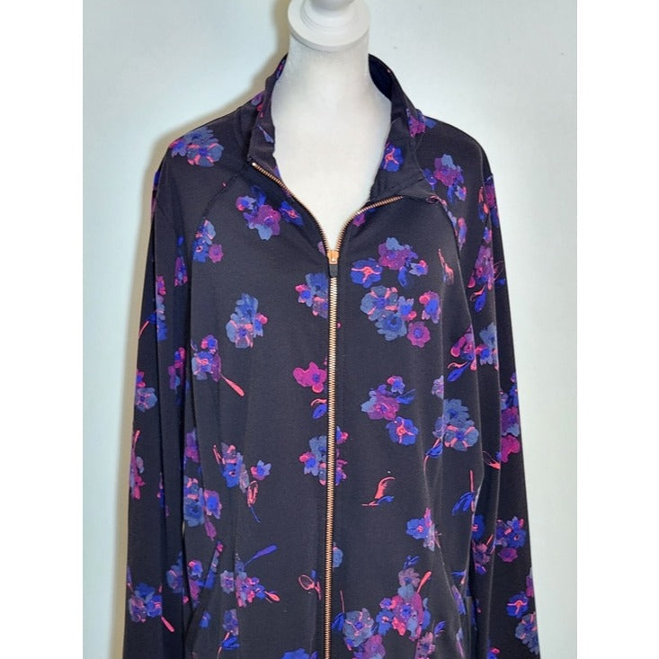 Livi by Lane Bryant Black and Blue Floral Print Activewear Jacket Size 18/20