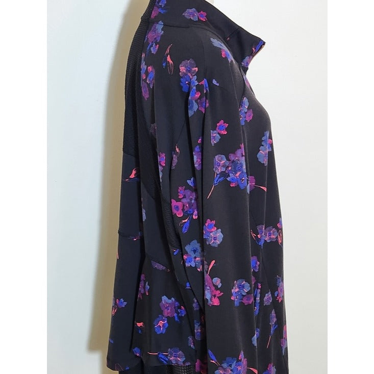 Livi by Lane Bryant Black and Blue Floral Print Activewear Jacket Size 18/20