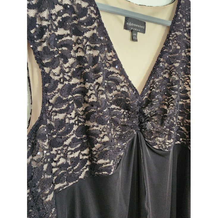 Connected Apparel Woman Black and Nude Lace Cocktail Dress Size 24