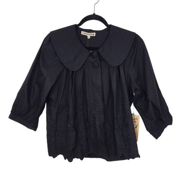 Lovestitch Black Embroidered Cotton Blazer Size Large Black Blazer New