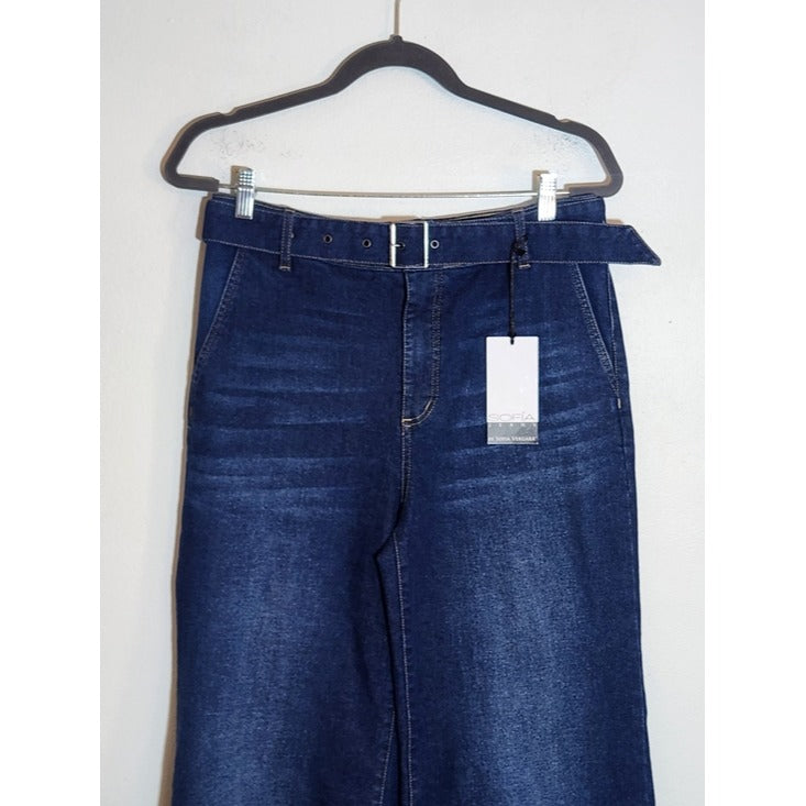 Sofia by Sofia Vergara Dark Wash Wide Leg Jeans with Belt Size 10 NWT