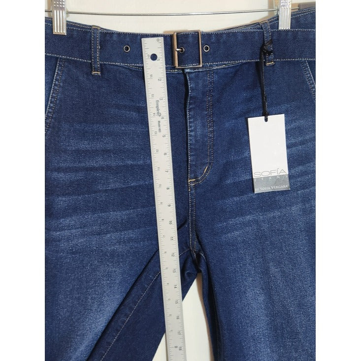 Sofia by Sofia Vergara Dark Wash Wide Leg Jeans with Belt Size 10 NWT