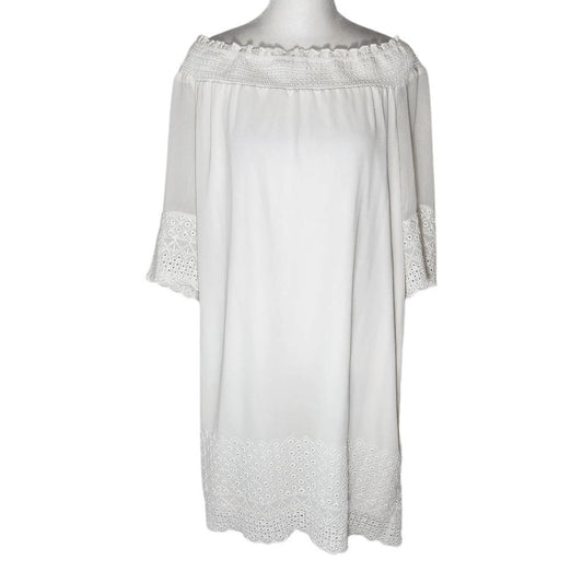 Maurices White Off The Shoulder Dress NWT Size Large Smocked Ivory Dress