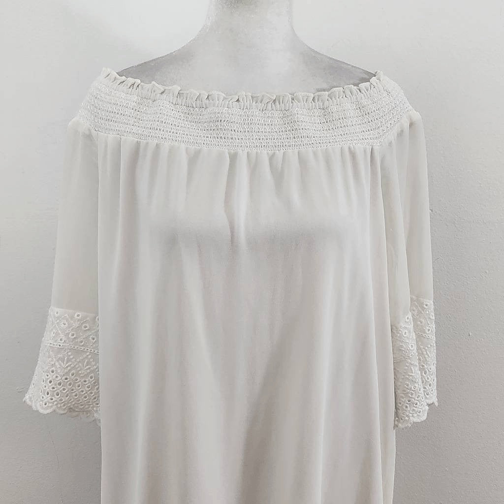 Maurices White Off The Shoulder Dress NWT Size Large Smocked Ivory Dress