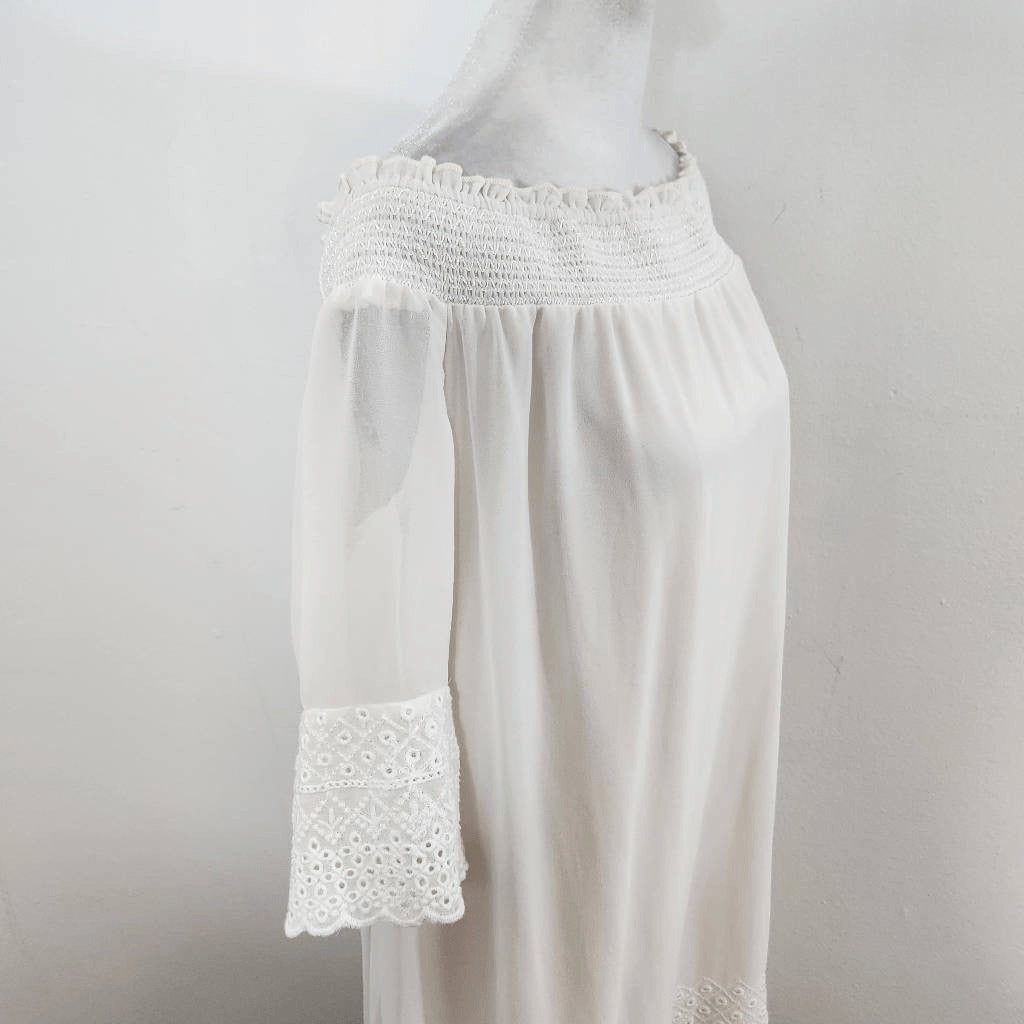 Maurices White Off The Shoulder Dress NWT Size Large Smocked Ivory Dress