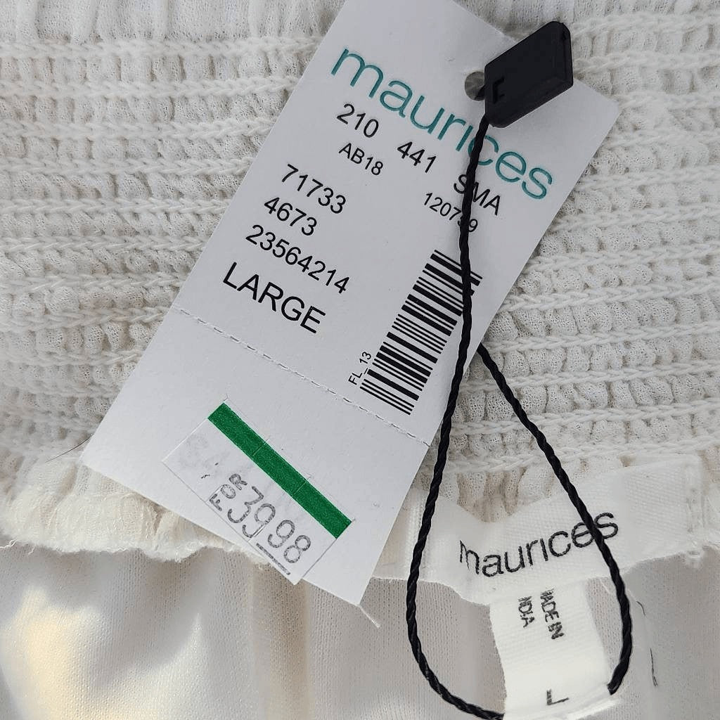 Maurices White Off The Shoulder Dress NWT Size Large Smocked Ivory Dress