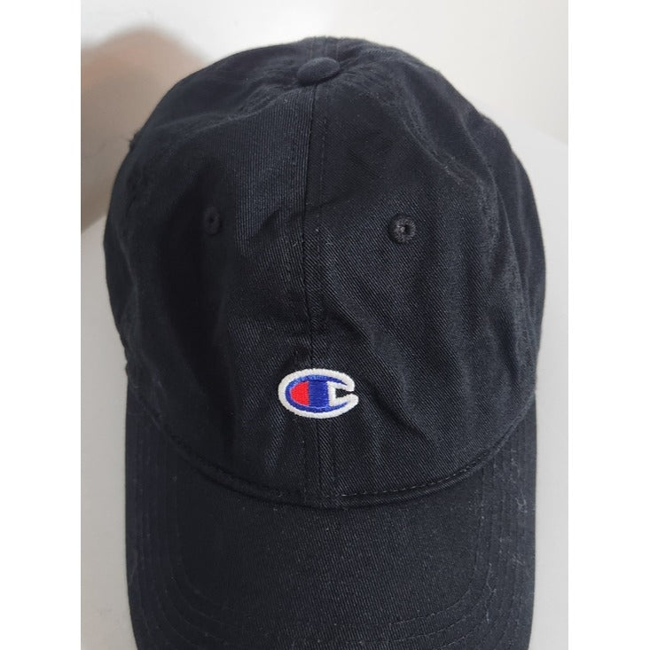 Champion Black Baseball Hat with Logo Patch One Size Adjustable