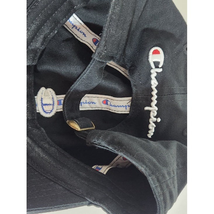 Champion Black Baseball Hat with Logo Patch One Size Adjustable