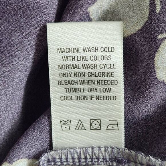 West Kei Purple Floral Blouse with Wrap Look and Roll-Tab Sleeves Size Small