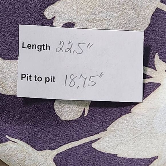 West Kei Purple Floral Blouse with Wrap Look and Roll-Tab Sleeves Size Small