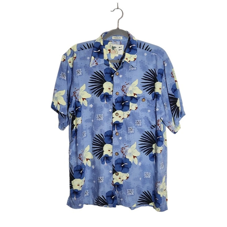 M.E. Sport Blue Floral Hawaiian Short Sleeve Shirt Size Large