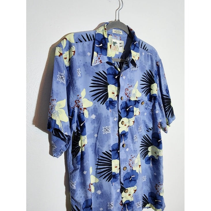 M.E. Sport Blue Floral Hawaiian Short Sleeve Shirt Size Large