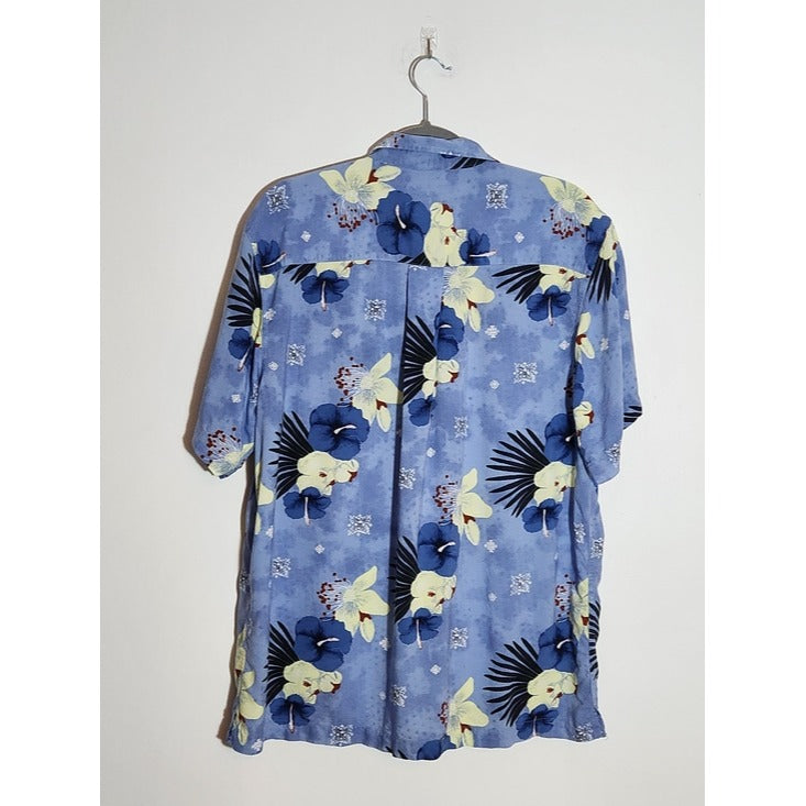 M.E. Sport Blue Floral Hawaiian Short Sleeve Shirt Size Large