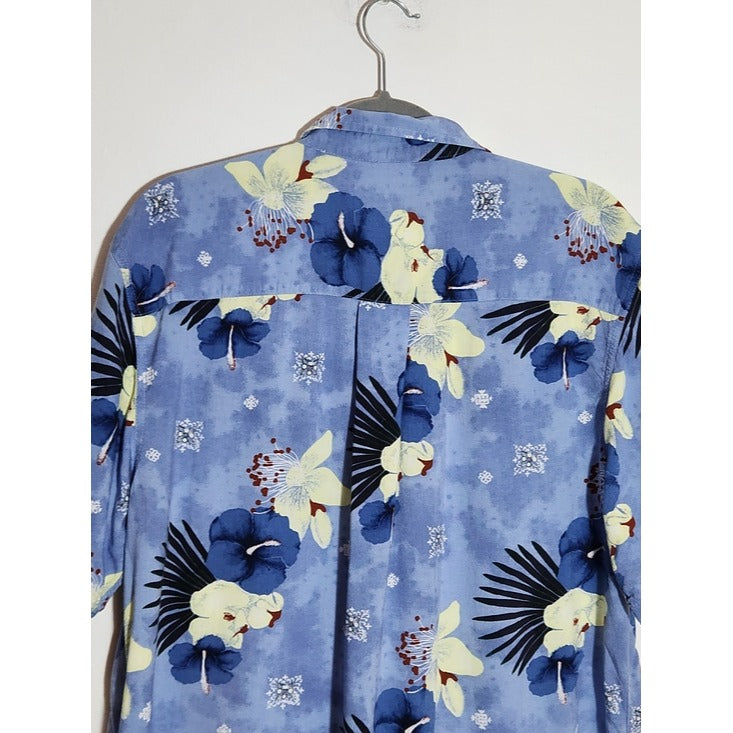 M.E. Sport Blue Floral Hawaiian Short Sleeve Shirt Size Large