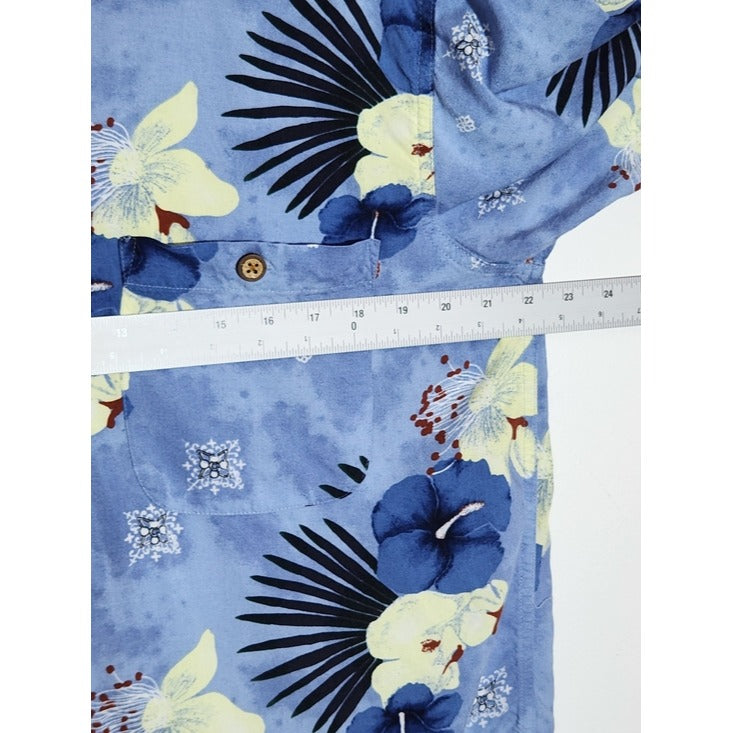 M.E. Sport Blue Floral Hawaiian Short Sleeve Shirt Size Large