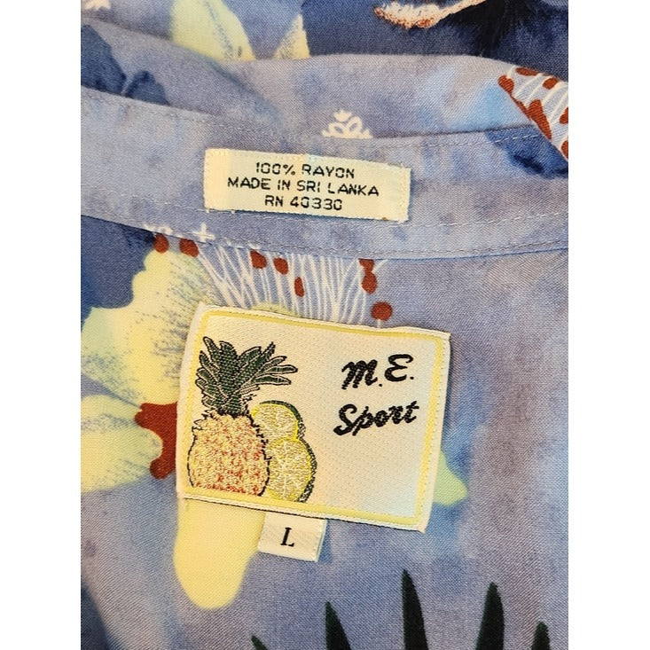 M.E. Sport Blue Floral Hawaiian Short Sleeve Shirt Size Large