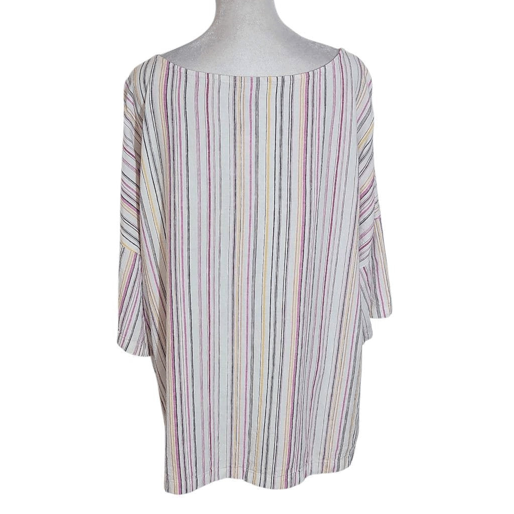 Chico's Pink Striped Linen Oversized Striped Blouse Size XL Chico's Stripe Top