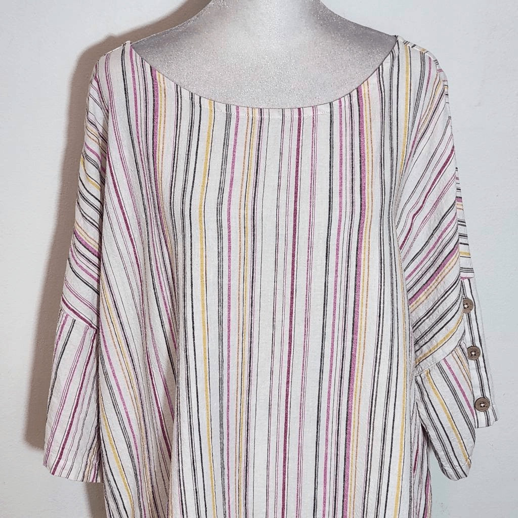 Chico's Pink Striped Linen Oversized Striped Blouse Size XL Chico's Stripe Top