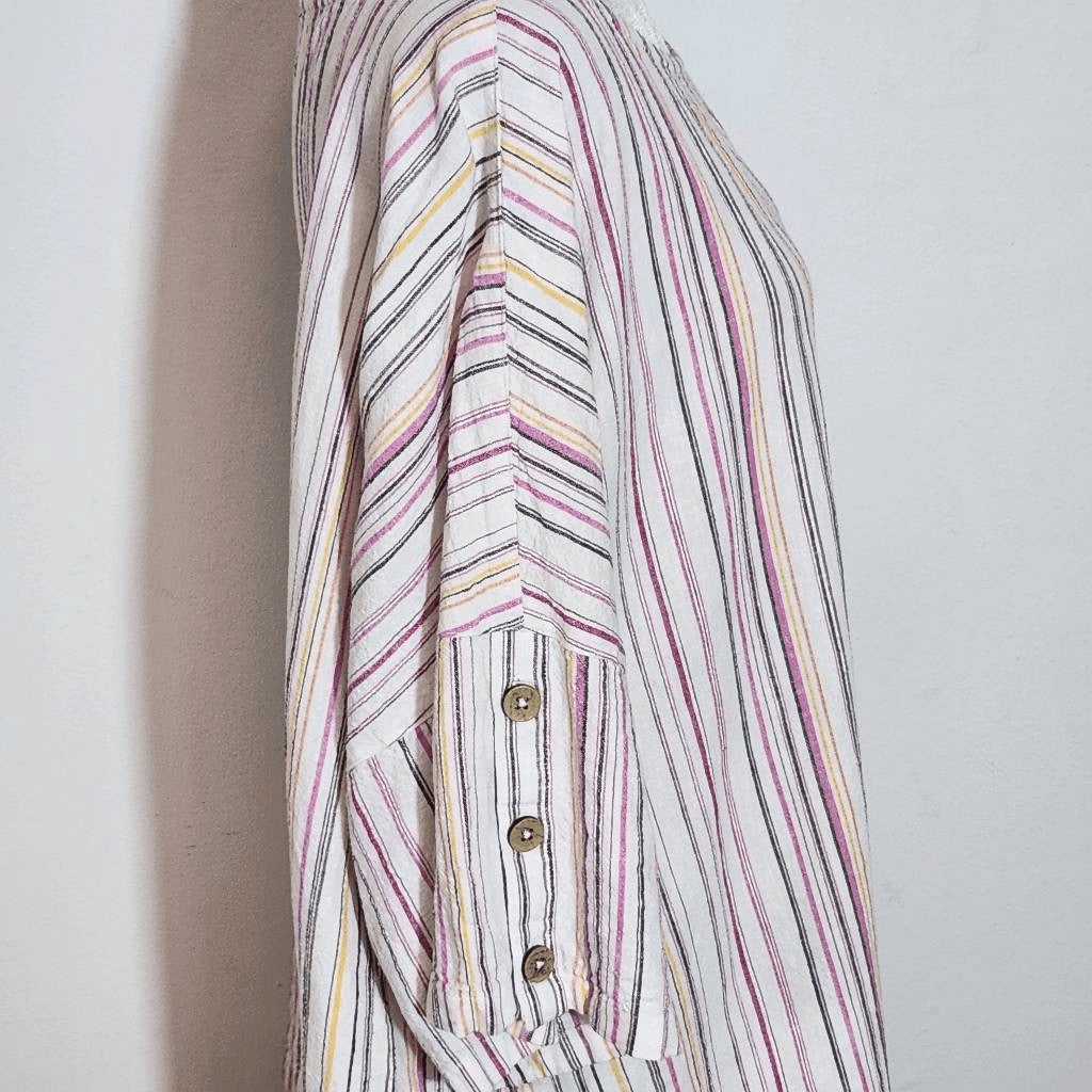 Chico's Pink Striped Linen Oversized Striped Blouse Size XL Chico's Stripe Top